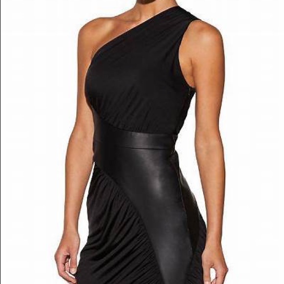 Boston Proper Dresses & Skirts - Ruched Vegan Leather Asymmetric Dress